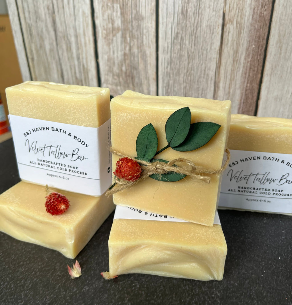 Velvet Tallow Bar ( Grass Feed)Handcrafted Cold Process Soap $7.75 each