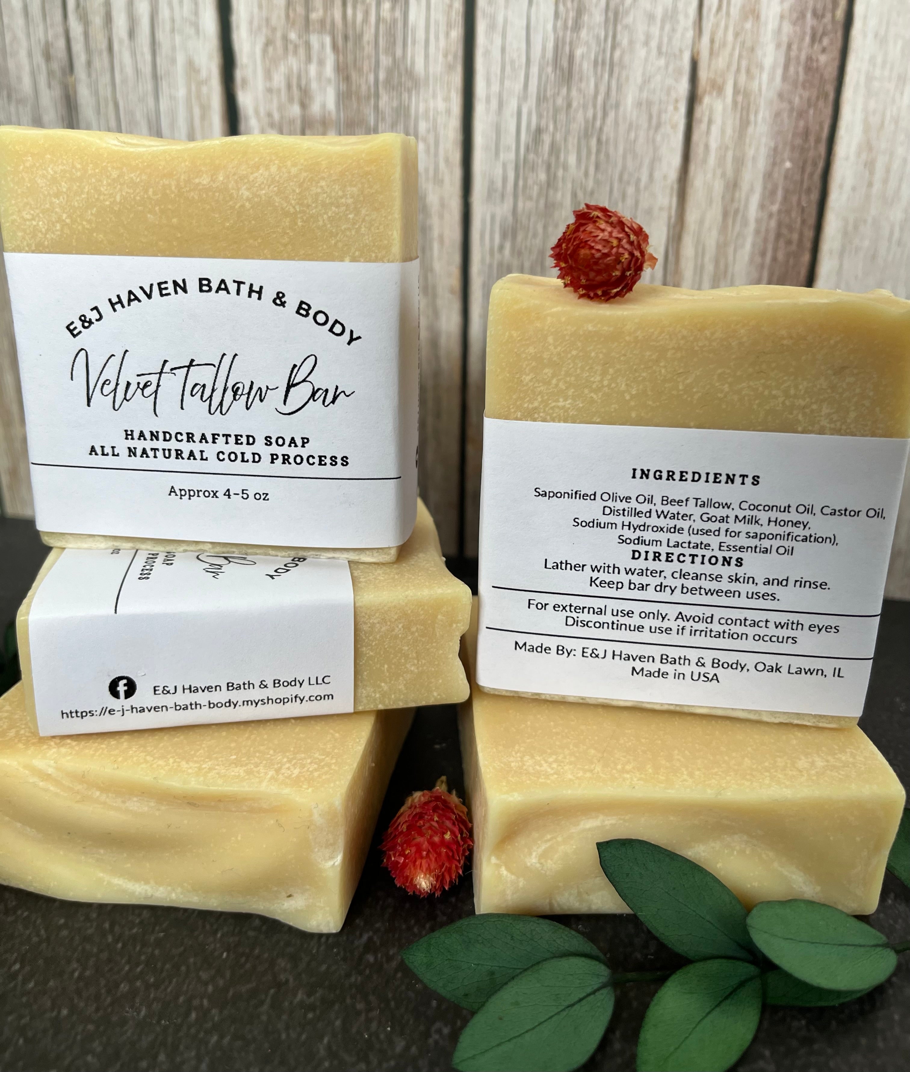Velvet Tallow Bar ( Grass Feed)Handcrafted Cold Process Soap $7.75 each
