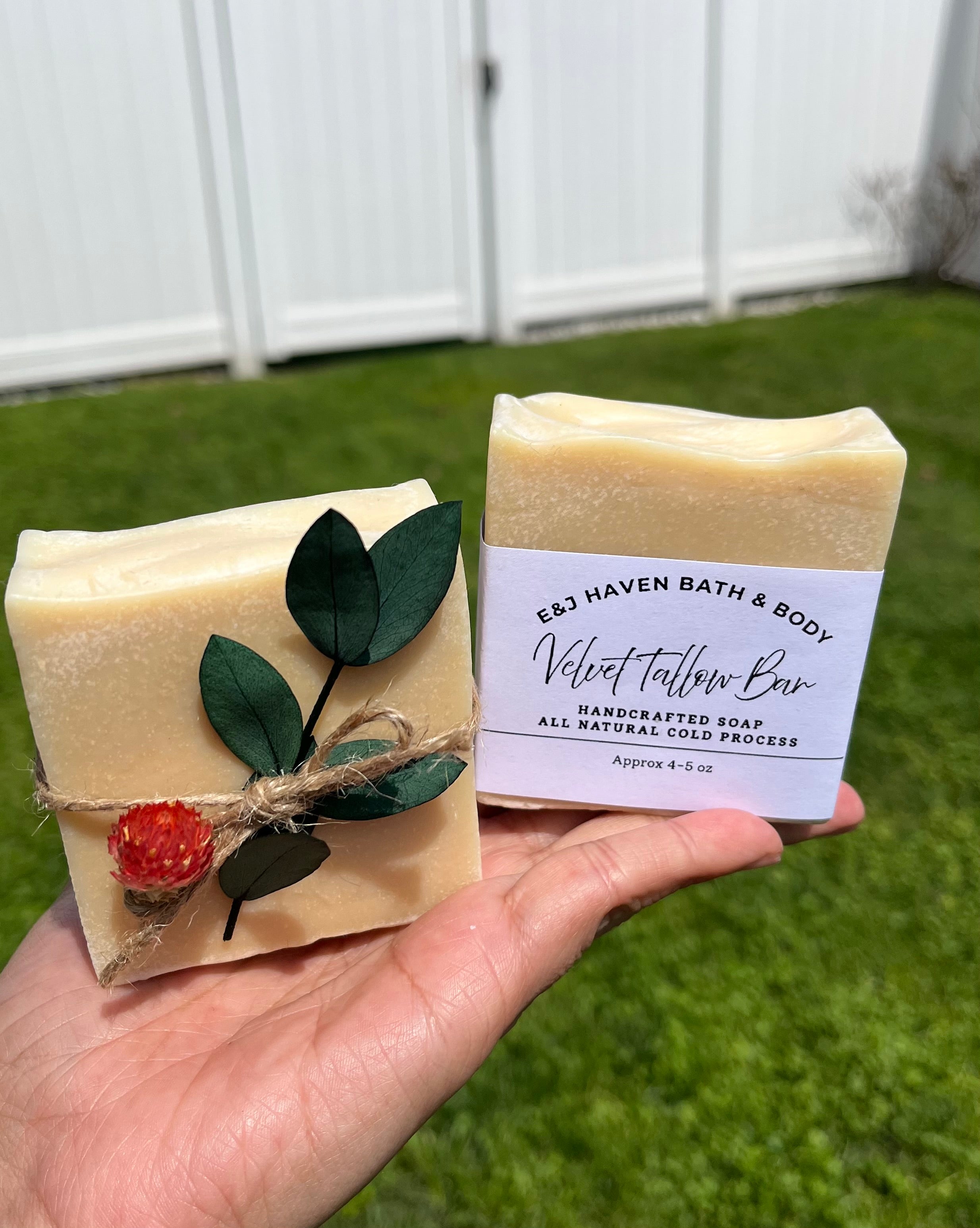 Velvet Tallow Bar ( Grass Feed)Handcrafted Cold Process Soap $7.75 each